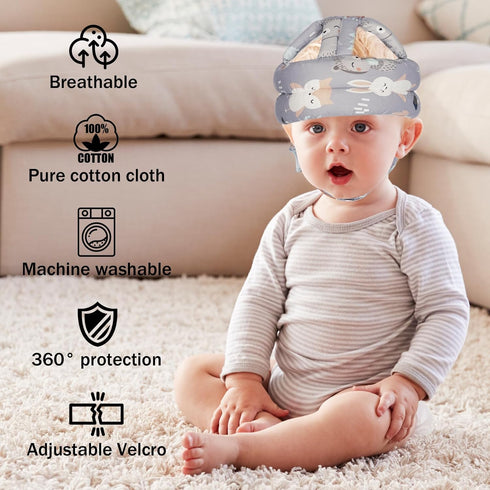 Baby Head Protector Helmet for Crawling Walking, Adjustable Protective Cap for Safety (Fox)