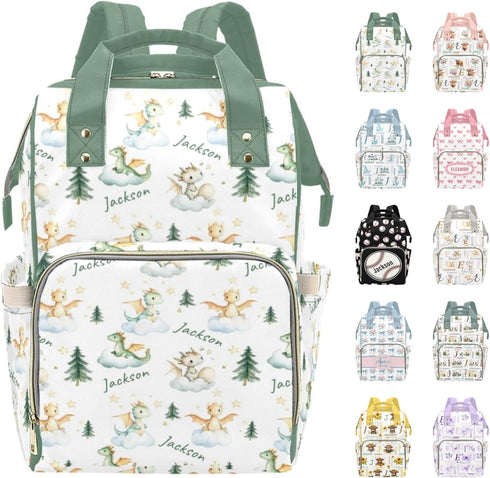 Goodstemu Customized Cute Dragon Baby Diaper Bags with Name, Personalized Dinosaur Diaper Bag
