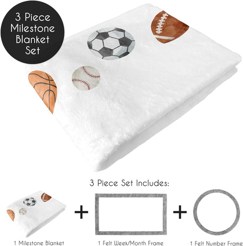 Set Sweet Jojo Designs Sports Theme Boy Baby Milestone Blanket Newborn Monthly First Year Photo Growth Chart Infant