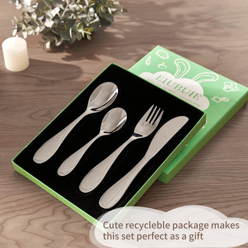 EIUBUIE Kids Silverware Set, 18/10 Stainless Steel Toddler Utensils, Safe Reusable Cutlery Flatware, 4 Piece Mirror