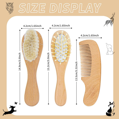 Set Personalized Baby Hair Brush & Comb with Soft Goat Bristles,Custom Laser Engraved Name,Newborn Grooming Kit