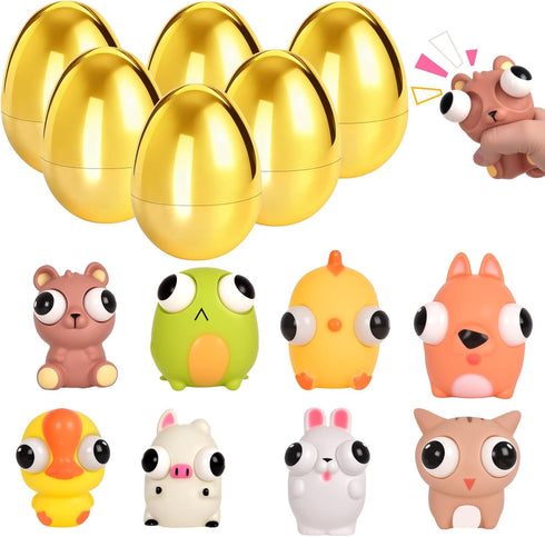 8 Pack Jumbo Golden Easter Eggs Fillers with Popping Eyes Fidget Toys,