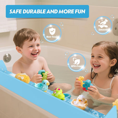 Ganaj 11 Silicone Bathtub Splash Guard for Kids, Splash Guard for Bathtub with Suction Cups,Toy Tray Caddy Holder