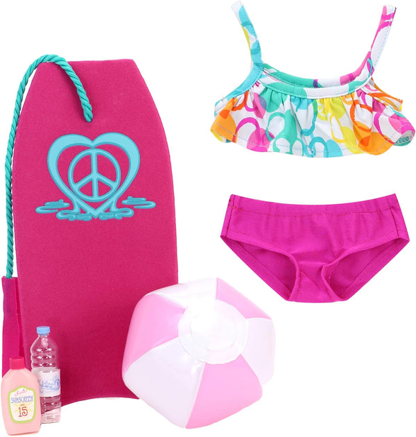 Sophia's Bubble Bikini and Beach Accessories Set, 5 Piece Set for 18" Dolls, Includes Bodyboard and Water Bottle