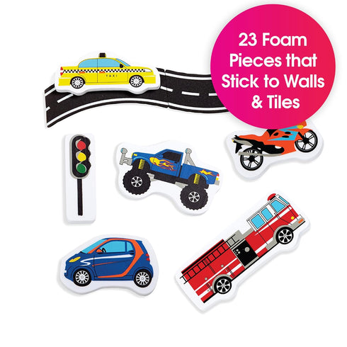 Edushape Magic Creations, Traffic Fun - Baby Bath Foam Toys Foam Stickers - Stick-On Removable Baby Foam Bath Toys for Toddlers 1-3 - Imaginative Learning Bath Toys Foam Activity Play Set