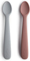 mushie Silicone Baby Feeding Spoons, 2 Pack (Stone/Cloudy Mauve)