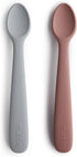 mushie Silicone Baby Feeding Spoons, 2 Pack (Stone/Cloudy Mauve)
