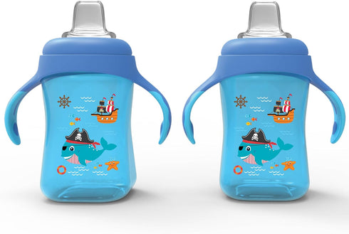 Avima Baby 10 oz Spill Proof Sippy Cup - Interchangeable Soft Spout Nipple Trainer Cup with Handles - Set of 2, Blue