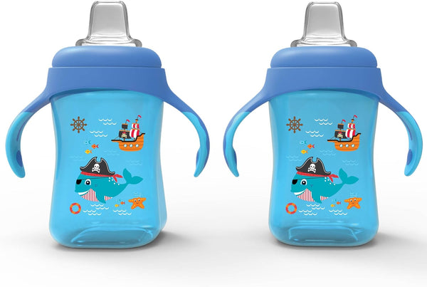 Avima Baby 10 oz Spill Proof Sippy Cup - Interchangeable Soft Spout Nipple Trainer Cup with Handles - Set of 2, Blue