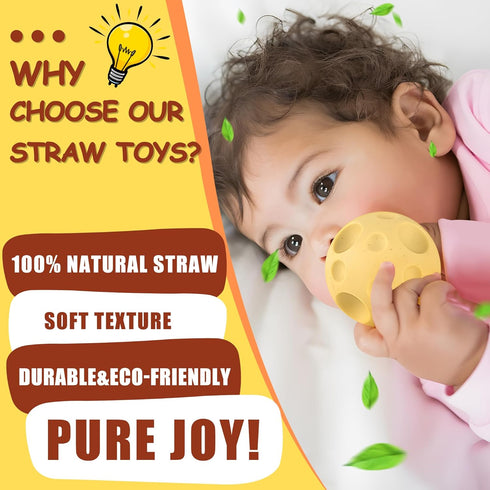 Sensory Balls for Babies - 6 Pack, Soft & Textured Montessori Toys for 1-3 Years, Wheat Straw Toddler Balls