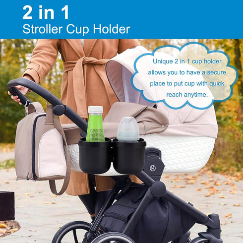 Accmor Double Cup Holder for Stroller, Universal Bike Cup Holder, 2-in-1 Cup and Phone Holder for Stroller, Wheelchair