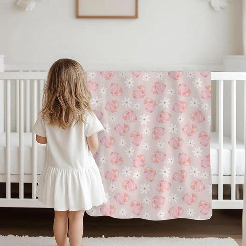 Selgkds Summer 40x50inch Boho Beach Seashells Floral Baby Blankets for Girls Boys Pink Conch Flowers Infant Toddler