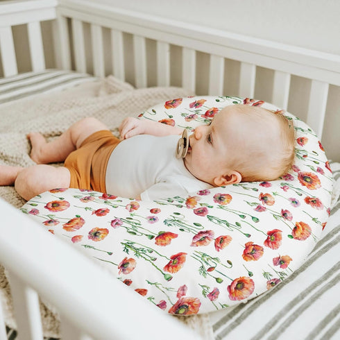 Summer Watercolor Poppies Flowers Baby Nursing Pillow Covers for Boy Girl Red Poppies Green Leaves Nursing Pillowcase