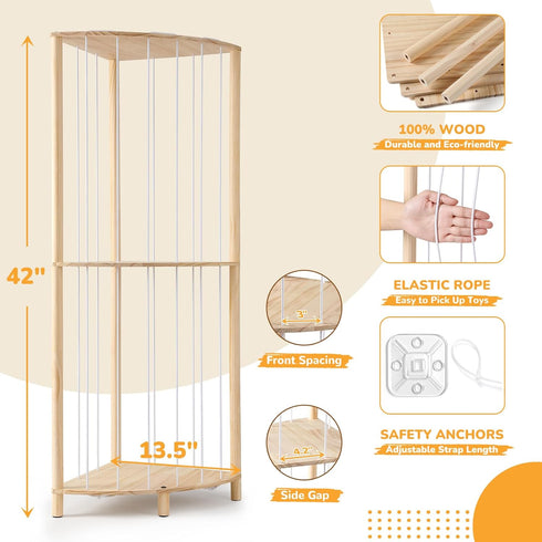Bedroom(42 inchMedium) POIKSHARK Corner Stuffed Animal Storage & Organizer, Wooden Cute Animal Holder with Partitions