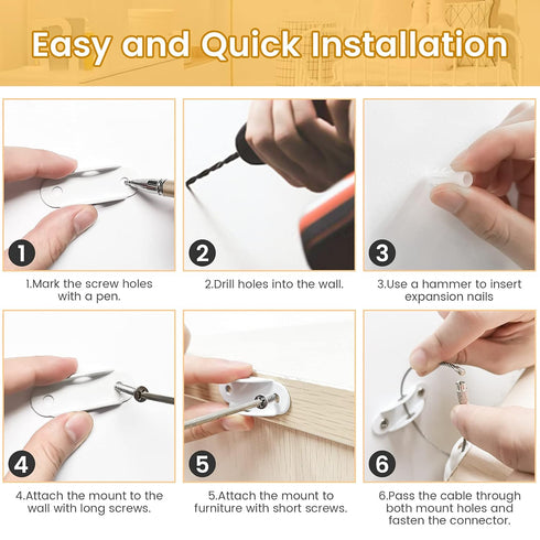 Furniture Anchors (6 Pack) for Baby Proofing, Anti Tip Furniture Straps, Securing 400 lbs, Metal White Earthquake Straps