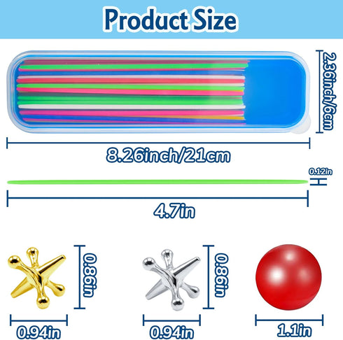 ZeeDix 90 Pcs Pick Up Sticks with 3 Sets Retro Metal Jacks Kit, Classic Fun Game Gift of Jacks for Kids