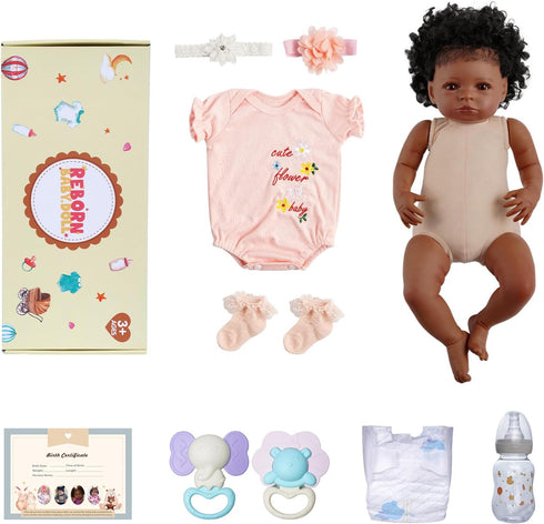 20 Inch 3+ BABESIDE Black Baby Dolls, Realistic Cute Soft Body Baby Doll Real Life Baby Dolls with Accessories for Year