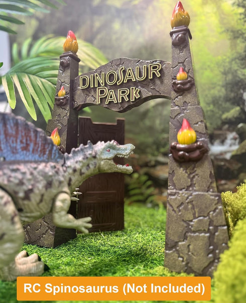 12inches Realistic Dinosaur Park Gate with Log, Nest of Eggs, Stone, Great Addition to Dino Toys, Truck or RC Dinosaur