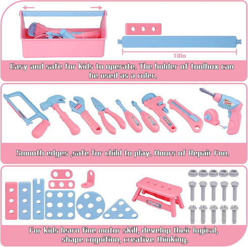 Set, 48PCS Set 3-8 Kids Tool Toddler Tool with Electronic Toy Drill & Kids Tape Measure,Pretend Play Construction Toys