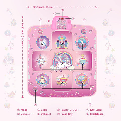 5 2026 3-12 GirlsHome Dance Mat - Unicorn Toys for Girls Rhythm Step Play mat, Electronic Dance Pad with Game Modes