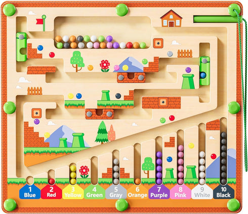 zhiwuzhu Magnetic Color and Number Maze for Montessori Toys,Wooden Matching Learning Counting