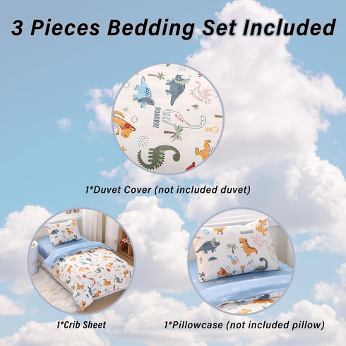 100% Set 3 Set Cotton inosaur Crib Bedding with Cute Animal Printed, Pieces Nursery Bed Decor for Baby Girls and Boys
