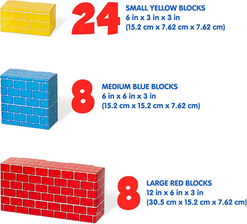 Melissa & Doug Jumbo Extra-Thick Cardboard Building Blocks - 40 Blocks in 3 Sizes for Pretend Building