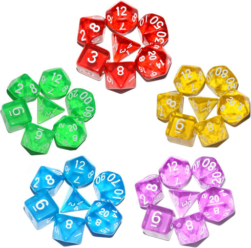 DND Dice 5×7 Sets - 35 Pieces Transparent Rainbow Polyhedral Dice for RPG MTG Table Game