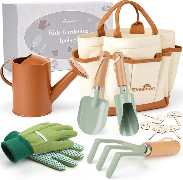 Dreamon Gardening Set Toys for Kids, Quality Garden Tool Kit Includes Tote