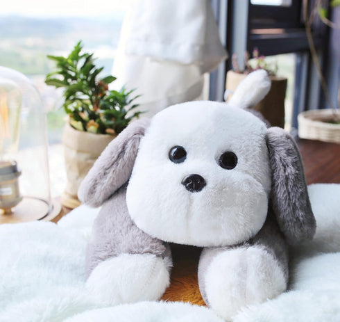 uoozii 16" 3 | Pounds Grey Dog Weighted Stuffed Animals with Unscented Microwavable Heating Pad, Cute Coolable Heatable