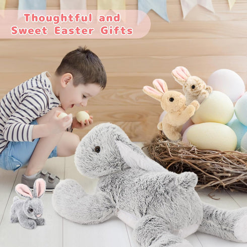 Large Bunny Stuffed Animal 24" - 4Pcs Plush Toy Gifts for Kids, Cuddly Mommy Bunny with 3 Small Bunnies
