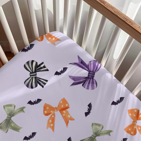 KuphiL10C Mattress-28x52 Halloween Bows Bats Pattern Baby Sheets for Crib, Unisex Fall Winter Holiday Nursery Fitted