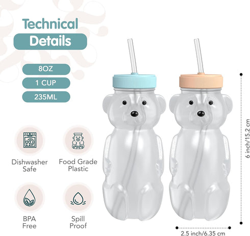 730 2-Pack Set, 8 oz, The Project Honey Bear Straw Cup for Babies, Honey Bear Bottle with Travel Lid, Therapy Learning