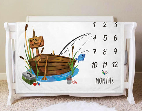 Fishing Baby Milestone Blanket with Birth Stat Sign, Monthly Growth Chart for New Moms Baby Shower
