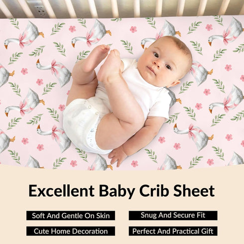 Cstdyfrv 28x52 Cute Geese Boho Floral Baby Crib Sheets Farmhouse Geese Pink Bows Toddler Bedding Bed Sheets Farm Animal