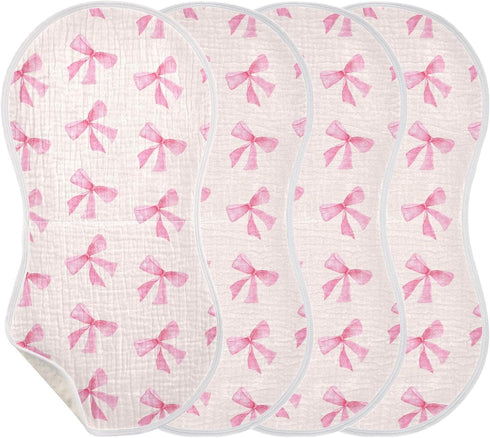 Burbuja Pink Bow Muslin Baby Burp Cloths, Soft & Absorbent Cotton Burping Rags
