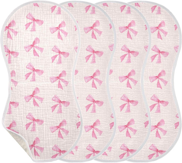 Burbuja Pink Bow Muslin Baby Burp Cloths, Soft & Absorbent Cotton Burping Rags