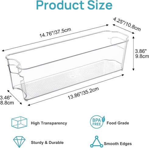 4PCS Set, 4.3 14.7" Vtopmart Breastmilk Storage Container Clear Freezer and Fridge Organizer Bins, Plastic Storage Bins