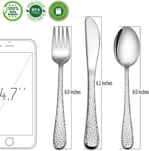 HaWare 9-Piece Toddler Kids Silverware Set - Stainless Steel Hammered Flatware for Preschoolers, Dishwasher Safe