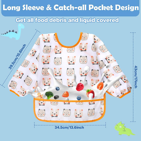 Lictin Long Sleeve Baby Bibs – Fully Waterproof Toddler Smock for Eating, Reusable Infant Bibs (2-5 Years)