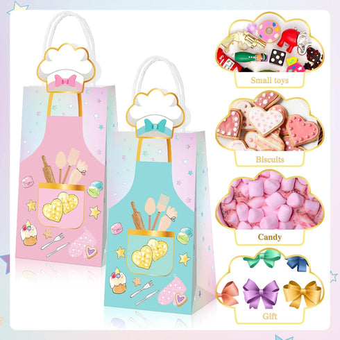 Liliful 16 Pcs Baking Party Favors Little Bakers Gift Bags with Handles, Bakery Pattern Goodie Bags for Kids & Adults