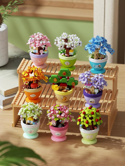 Jollcnoia Set Pear Moon Mini Bonsai Tree Micro Building Building Toy Plant Cherry Tree Flower Collection Decor for Home