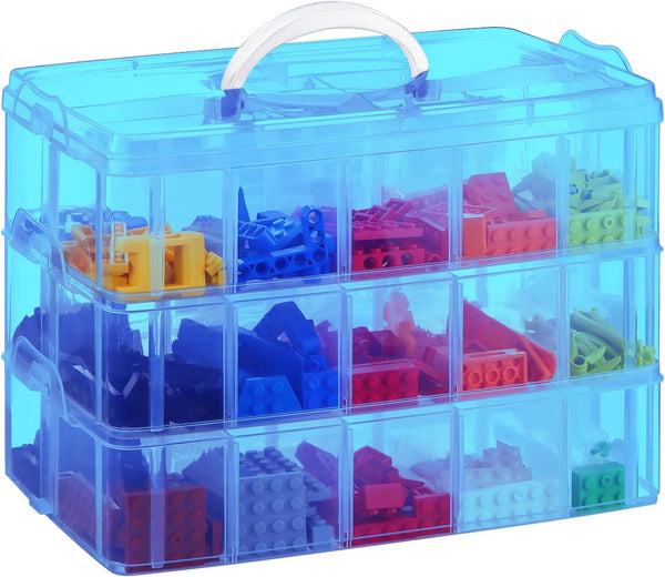 Stackable Storage Box for Lego with 30 Compartments - Organizer for Barbie Dolls and Toy Bins