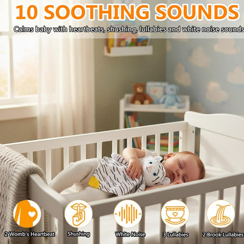 10 BEREST Rechargeable Baby Sleep Soother, White Noises of Heartbeats & Lullabies Infant Sleeping Aid with Cry Sensor