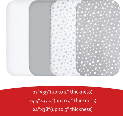 Pack 4 Pack Pack Pack and Play Sheets, Mini Crib Sheets, Stretchy n Play Playard Fitted Sheet, Compatible with Graco n