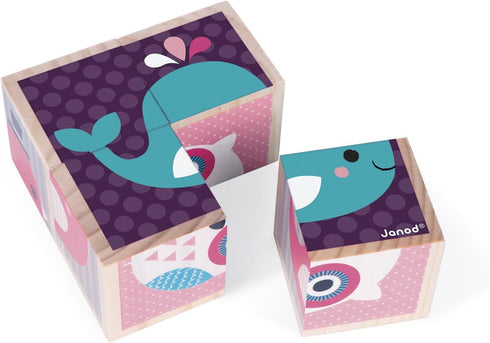 Janod Baby Forest My First 4 Blocks - Baby Animals Wooden Puzzle Set for Ages 12 Months+