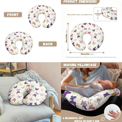 Goronwyfloyd 2 Multi Colorful Butterfly Nursing Pillow Cover for Baby Boy Girl Pieces Newborn U-Shaped Breastfeeding