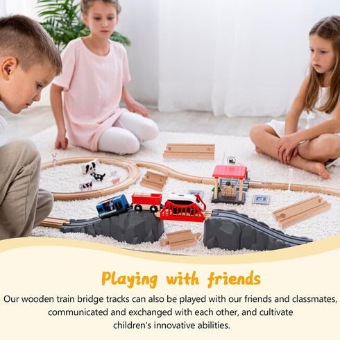 Warmshine 20 Set Pcs Straight Wooden Tracks Expansion Wood Train Track Pieces Connectors Adapters Male Male Female