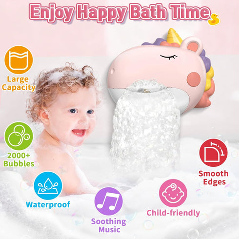 1-3 4-8, Infowush Baby Bath Toys, Unicorn Bath Bubble Machine Toddler Bath Toys for Kids Ages Interactive Bathtub
