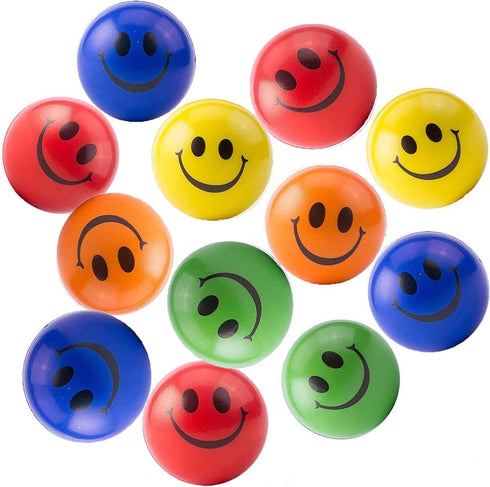 Akusety Neon Colored Smile Funny Face Stress Balls, Bulk Pack of 12 Relaxable 2.5" Toys